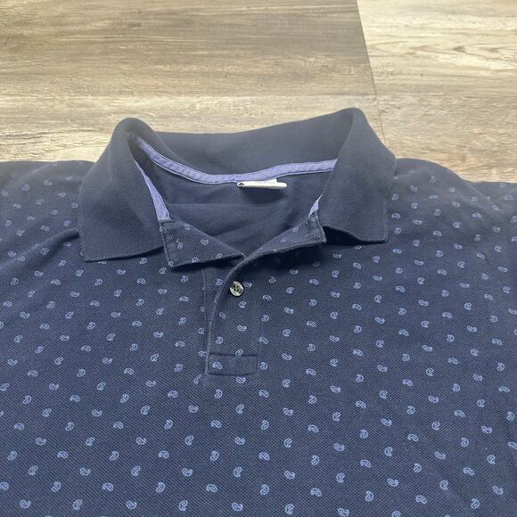 Brooks Brothers Blue Paisley AOP Mens XL‎ Slim Fit Short Sleeve Pique Polo Shirt - Picture 1 of 9